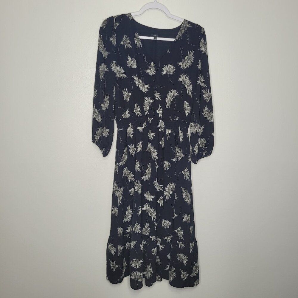 Talbots Black and White V-Neck Sundress with Bishop Sleeves cute long size 10
